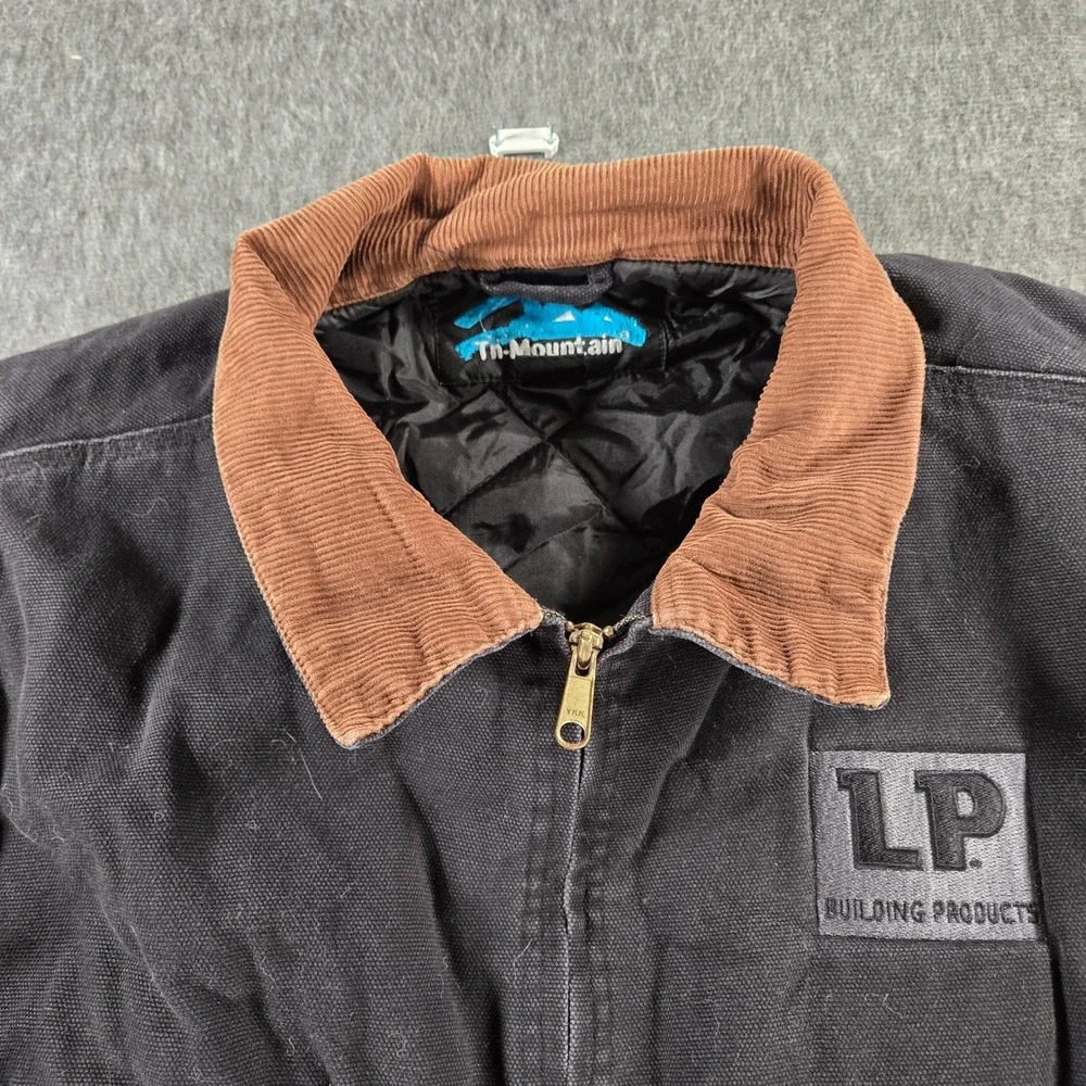 Vintage Tri-Mountain Canvas Detroit Jacket Mens 2XL Black Corduroy Quilt‎ Lined